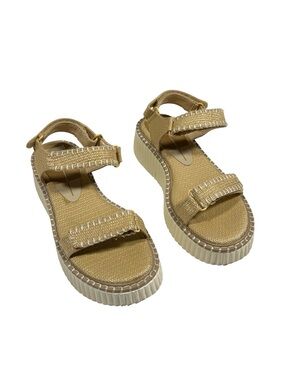 Dolce Vita Sz 8.5 Chunky Platform Sandals Raffia Coastal Resort Hook Loop Summer